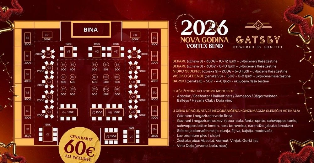 Seating map - Gatsby Boat New Year’s Eve 2026