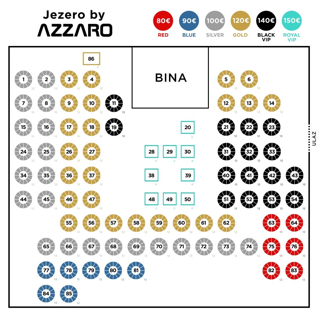 Seating map - Restaurant Jezero by Azzaro New Year 2026